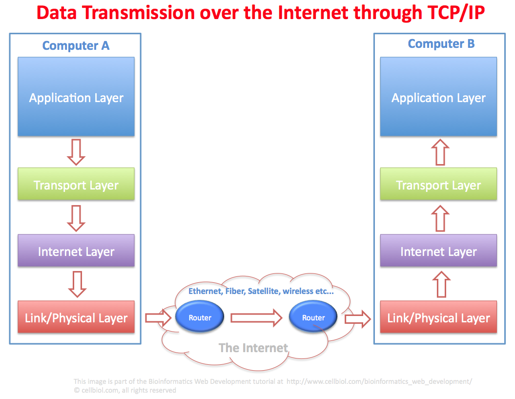 Data transmission over the Internet through TCP/IP