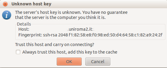 FileZilla RSA Key check on first connection