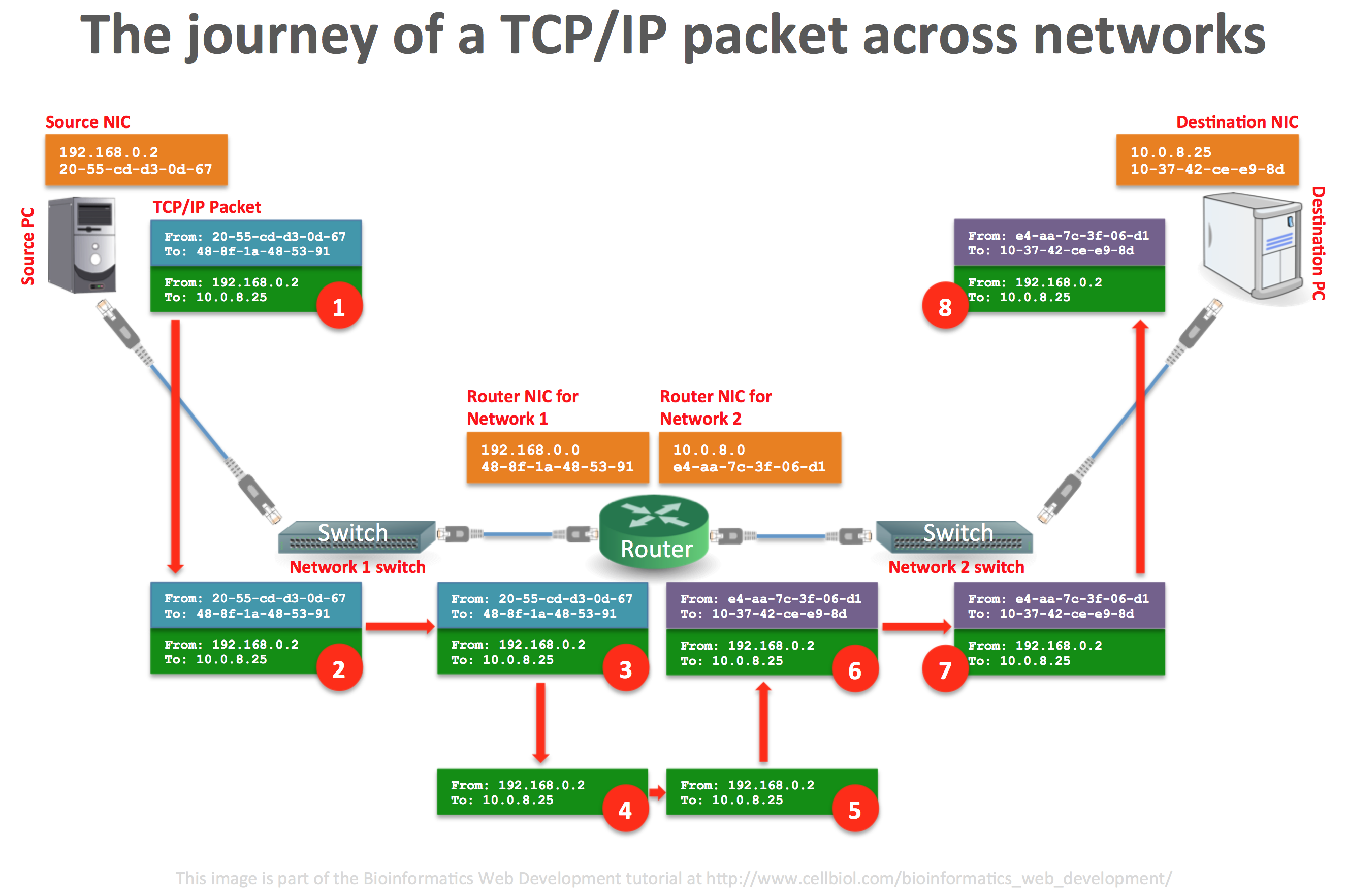 The journey of a tcp ip packet across networks