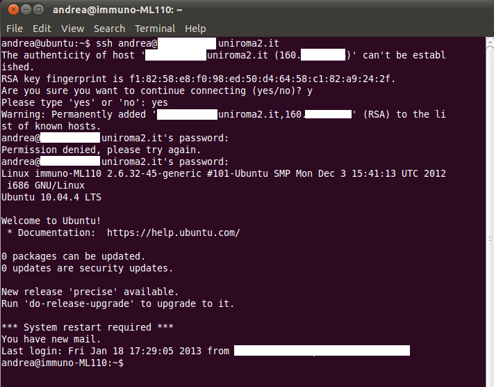A sample SSH login session