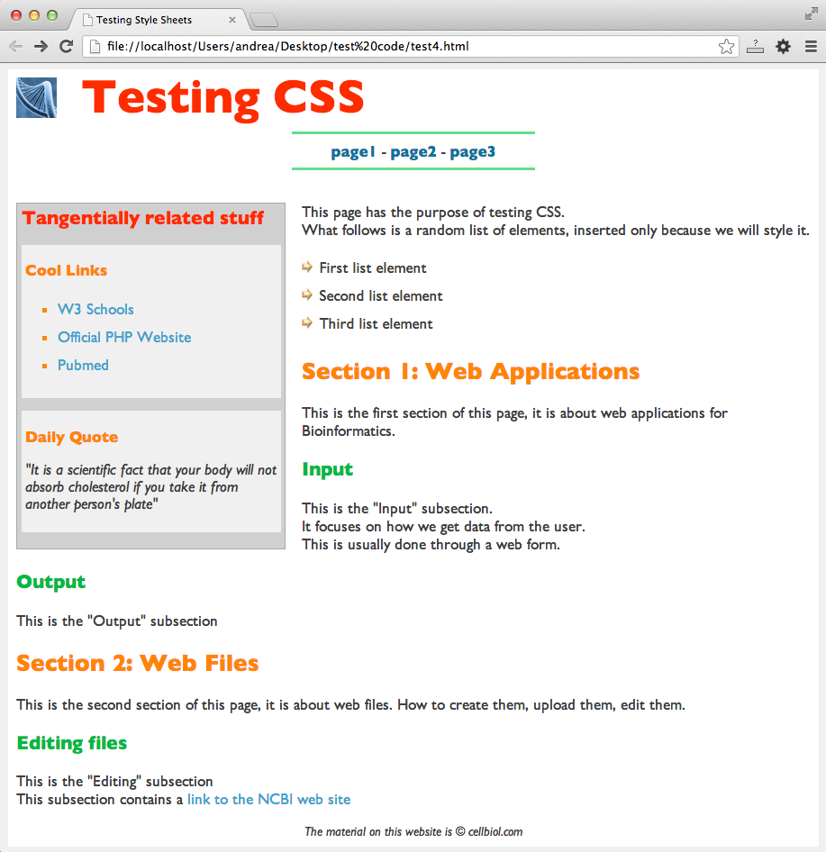 The styled sample page