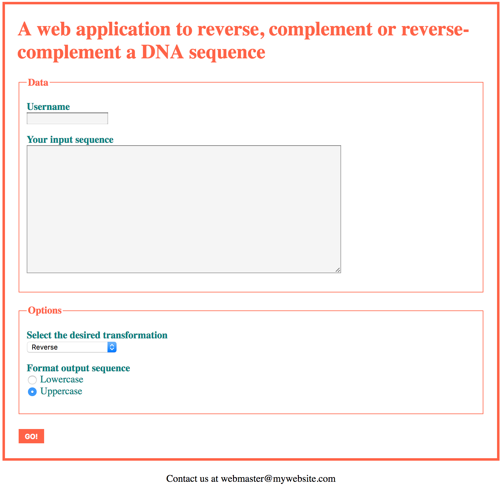 A web form for a reverse-complement web application