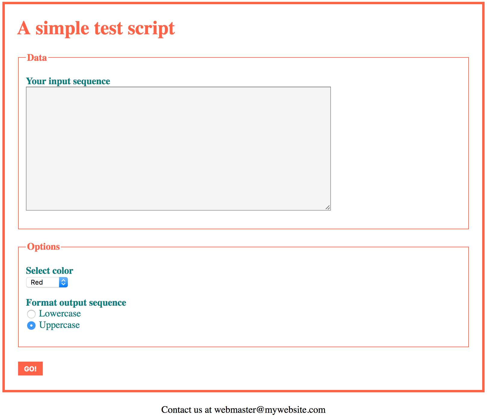 The web form of the sample script in this page