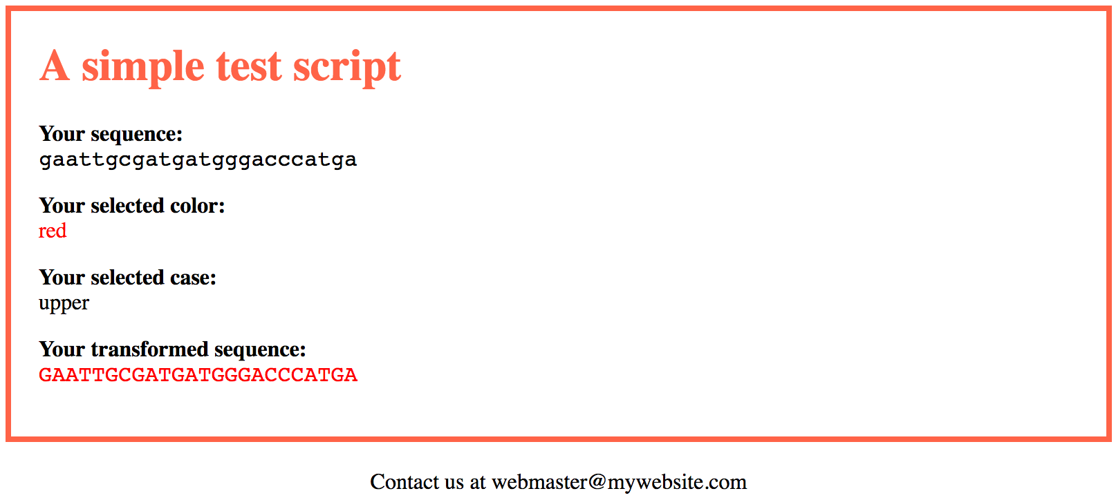 The script output with a simple test sequence