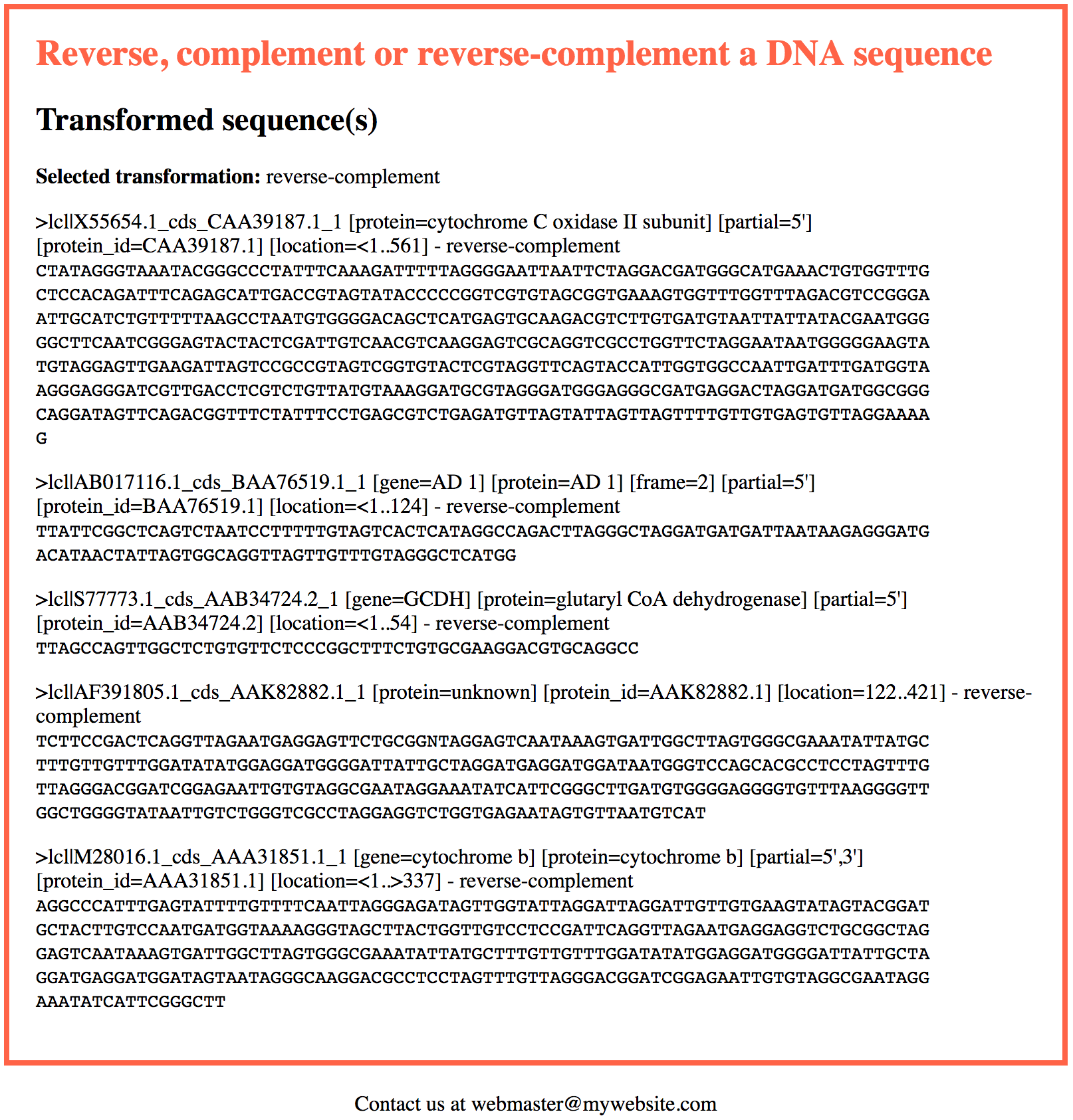 The reverse-complement web application output, batch version