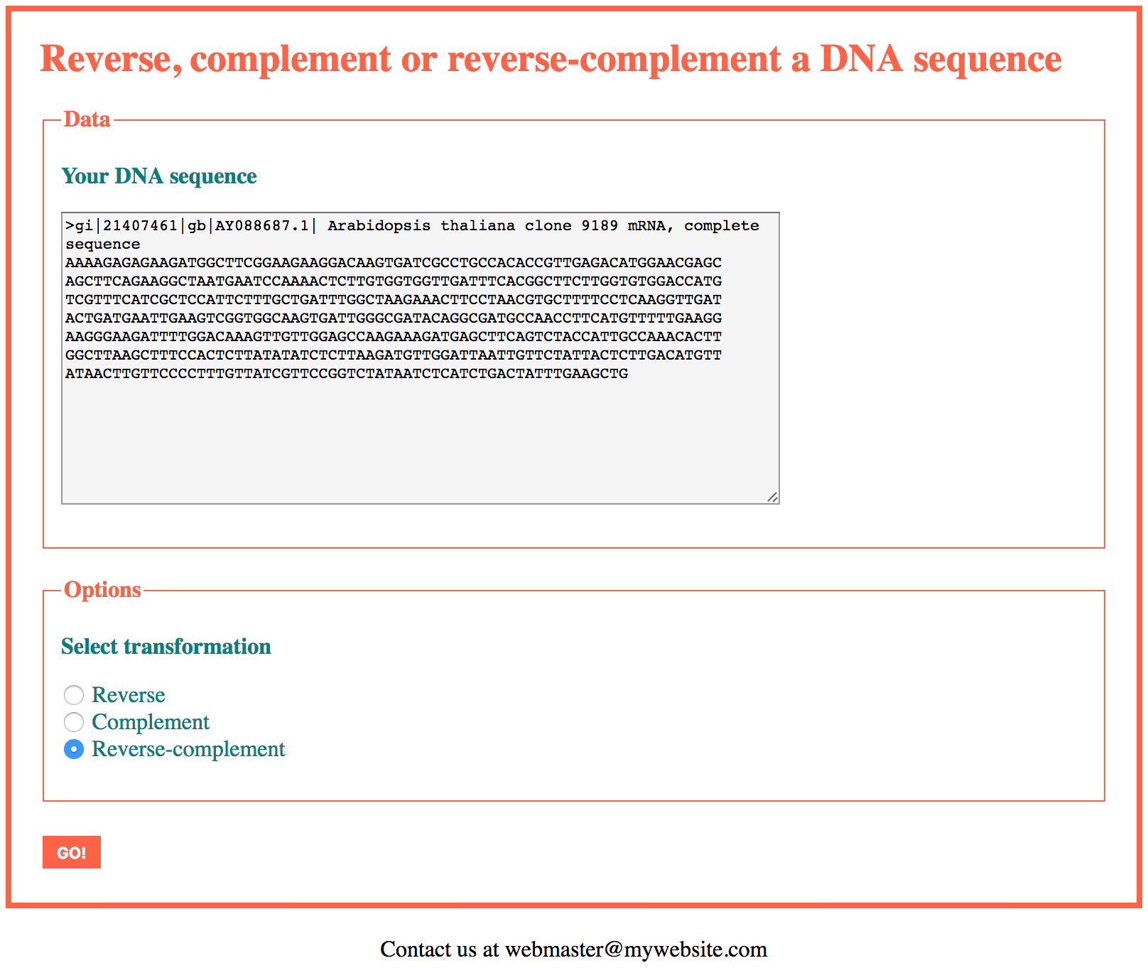 The reverse-complement application web form